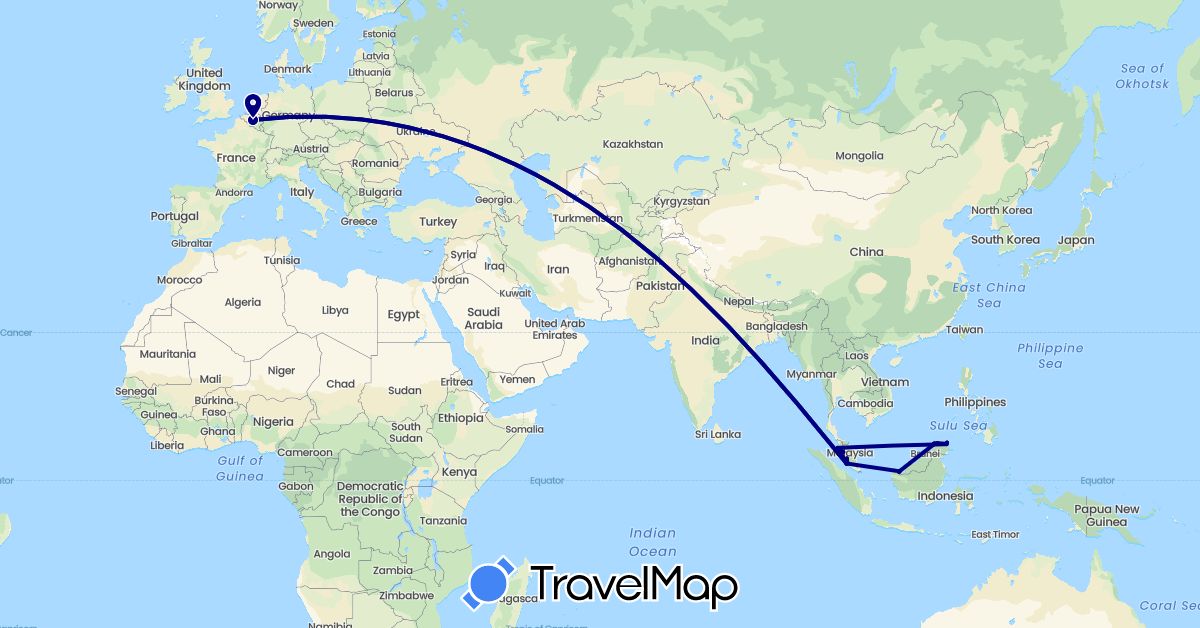 TravelMap itinerary: driving in Belgium, Malaysia, Philippines (Asia, Europe)